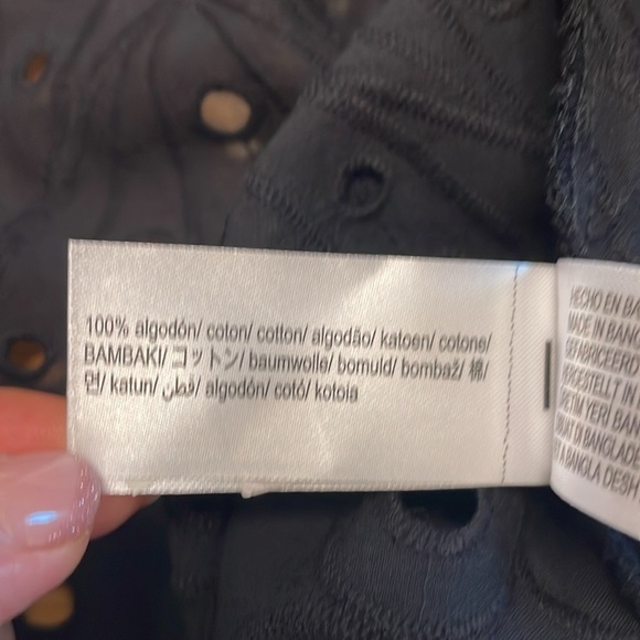 Zara Embroidered Eyelet Shirt Size Large Black Button Up 3/4 Sleeve - Picture 10 of 13